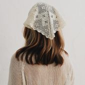 Handcrafted Cotton Lace Headwrap: Beige Kerchief Scarf