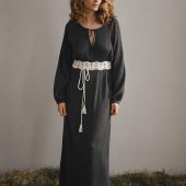 Hand Crochet Cotton Tie Belt: Bohemian Brown Waistband With Tassels