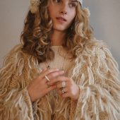 Beige Knitted Alpaca Cardigan: Women's Merino Wool Cropped Jacket