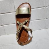 Gold Leather Moroccan Sandals – Handmade Summer Shoes For Women – Crisscross Flat Sandals With Ankle Strap – Boho Chic Comfy Slides –