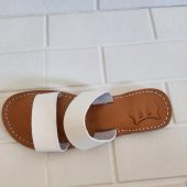 Handmade White Leather Sandals For Women – Moroccan Double Strap Summer Flats – Minimalist Boho Beach Shoes – Comfy Flat Slides –