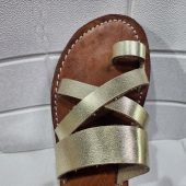 Gold Leather Moroccan Sandals For Women – Handmade Crisscross Flat Summer Shoes – Toe Ring Boho Slip-ons – Metallic Comfy Flats –