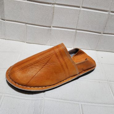 Handmade Moroccan Leather Babouche Slippers – Traditional Artisan House Shoes – Natural Orange Mule Flats – Soft Sole Indoor Shoes For Men