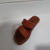 Handmade Moroccan Leather Sandals – Woven Double Strap Flat Slides – Boho Summer Slippers For Women – Comfy Brown Artisan Shoes (eu 37–42)